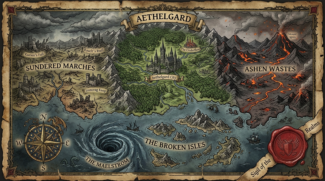 Illuminated Map of Aethelgard and Surrounding Kingdoms